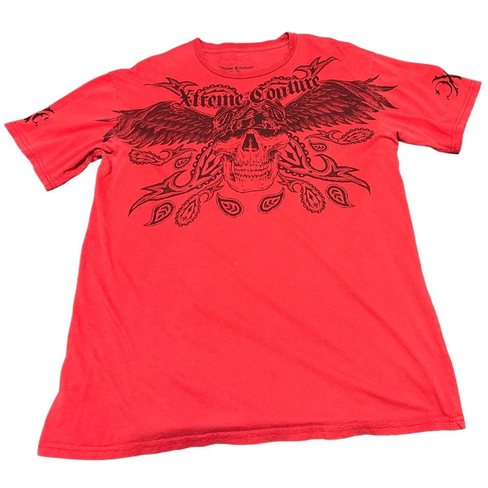 Xtreme Couture Affliction Y2K Biker Head Skull Grunge T-Shirt Sz XL Red